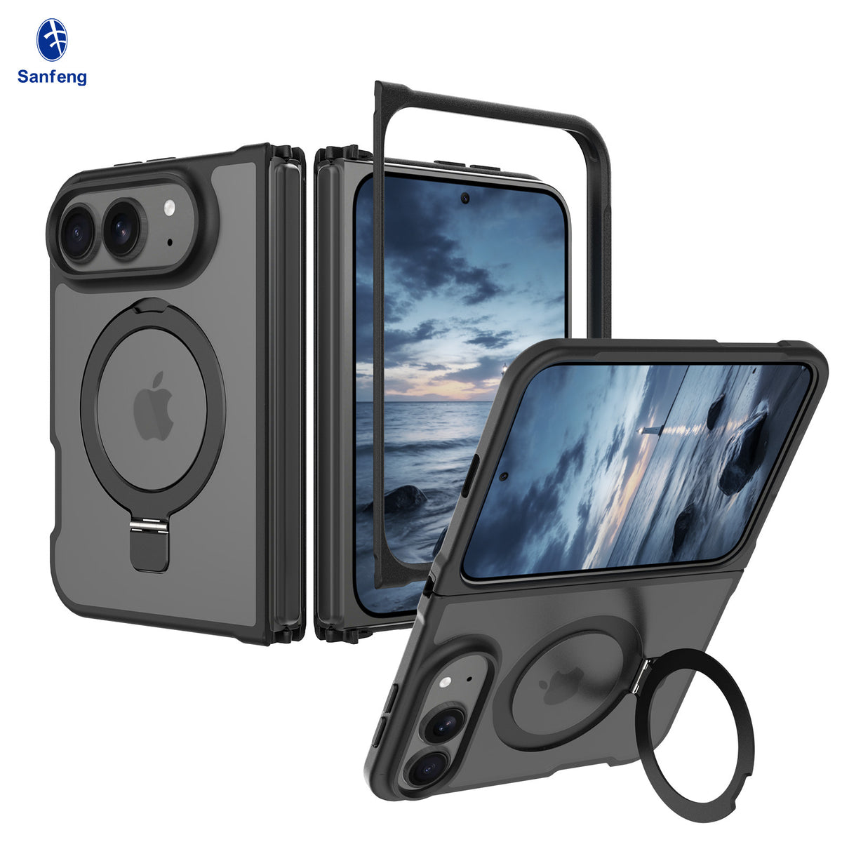 Magnetic Matte Phone Case for iPhone with Rotating Invisible Kickstand, Shockproof TPU Protective Cover