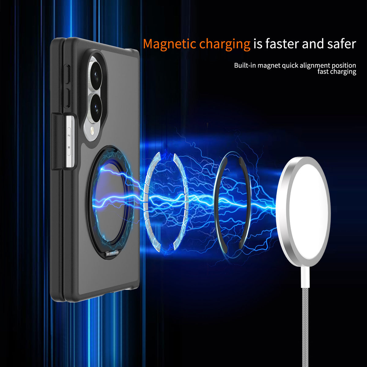 Magnetic Rotating Stand Case for Samsung Galaxy Z Fold, Anti-Fall Bayer TPU+PC Skin-Feel Matte Protective Cover