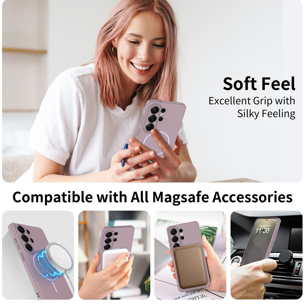 Magnetic Liquid Silicone Phone Case for Samsung S24 S25 Edge Ultra - Full Lens Protection Anti-Drop Cover