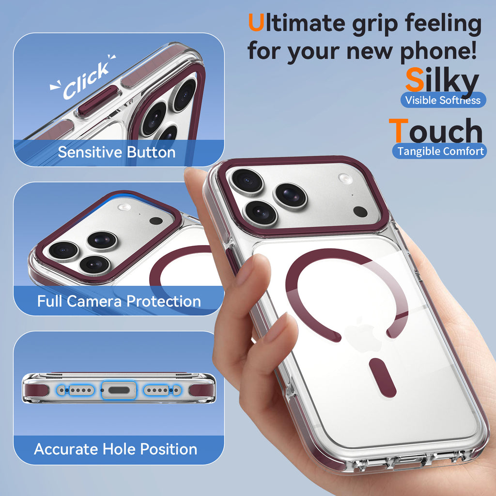 Sanfeng Transparent Shockproof Phone Case for iPhone, Dual-Color Clear Silicone Anti-Fingerprint Protective Cover
