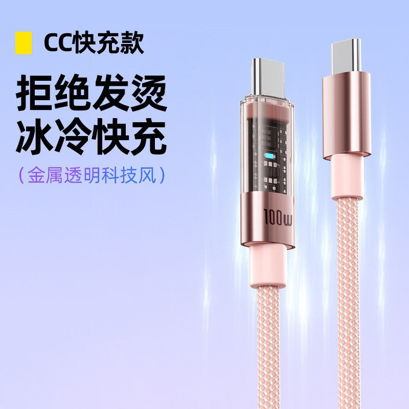 60W PD Fast Charging Braided USB-C Cable with Transparent LED Indicator Light, Macaron Colors Phone Charging Cord