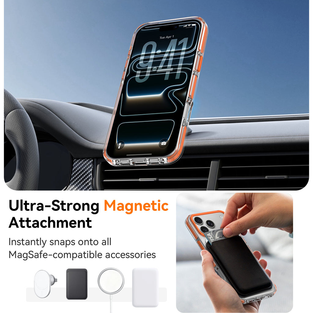 Sanfeng Magnetic Clear Phone Case, Two-Tone 2-in-1 Thickened Shockproof Acrylic Anti-Drop Protective Cover for iPhone