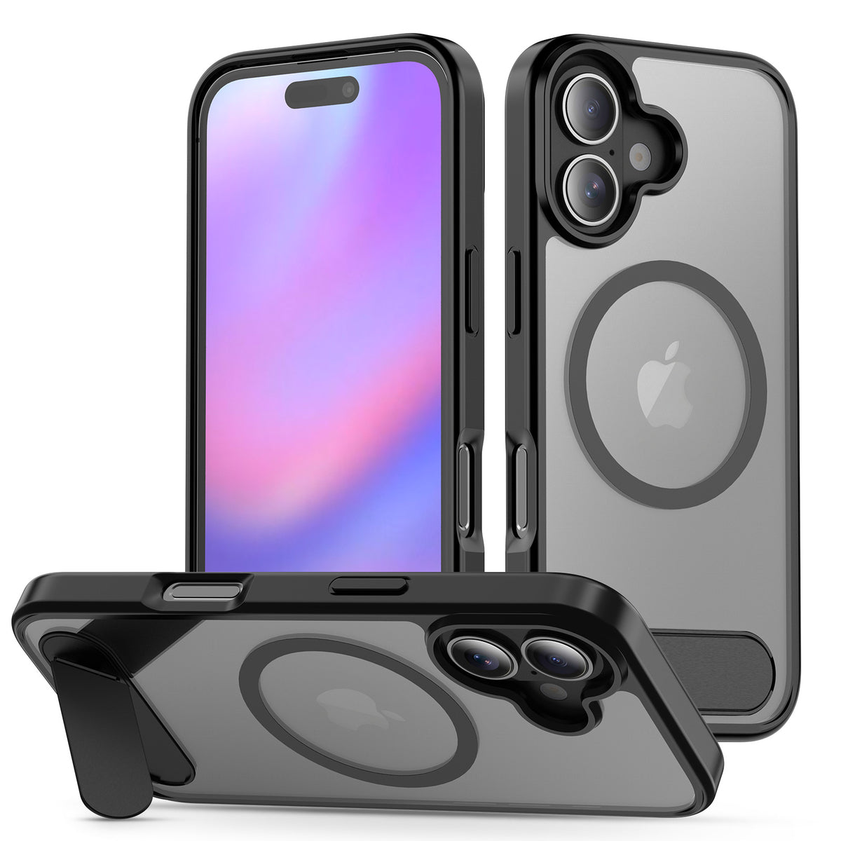 Sanfeng Magnetic Frosted Clear Phone Case with Invisible Kickstand, Anti-Fingerprint Shockproof TPU Cover for iPhone