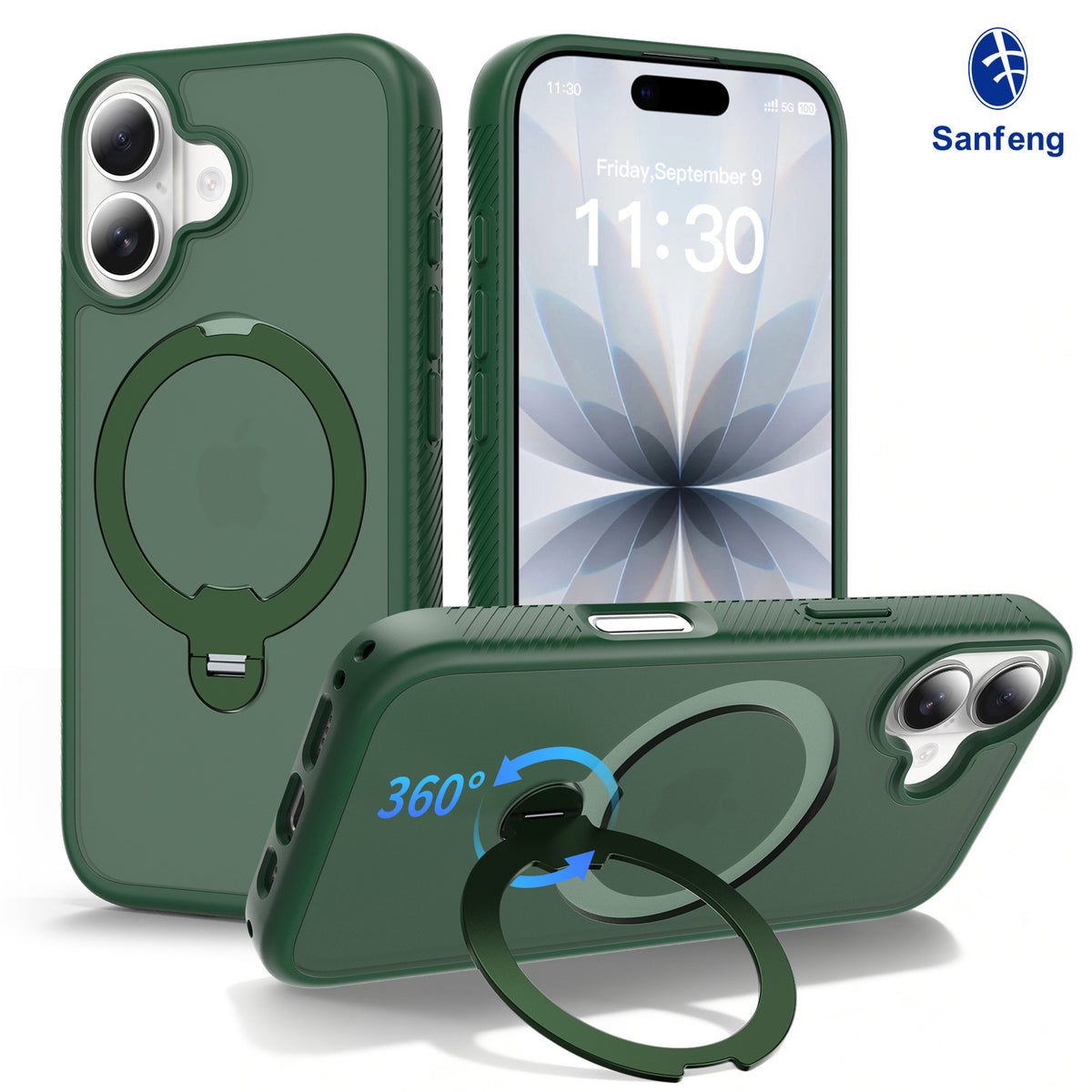 Magnetic Matte Skin-Feel Phone Case with 360-Degree Rotating Stand, Anti-Fall TPU Protective Cover Compatible with iPhone 17 Pro Max, 17 Air, 16, 15