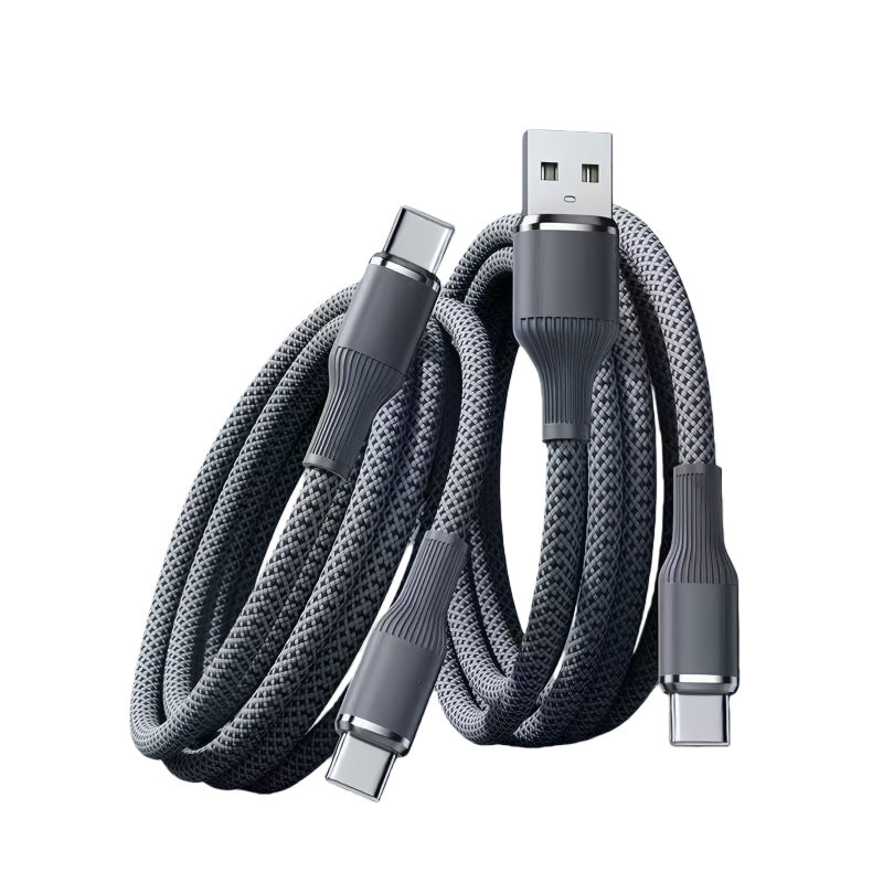 100W Fast Charging Type-C Braided Cable, PD Super Fast Charger Cord (1m / 1.5m / 2m) for Type-C Smartphones - Black