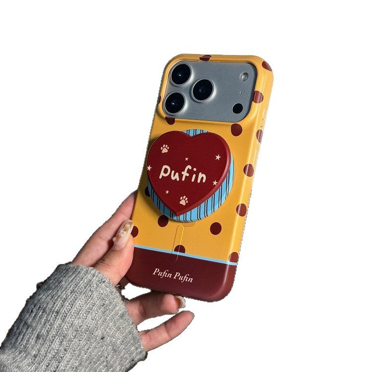 Contrast Polka Dot Heart Magnetic Stand Phone Case for iPhone 17 16 15 14 Pro Max Plus Full Coverage IMD Shockproof Cover