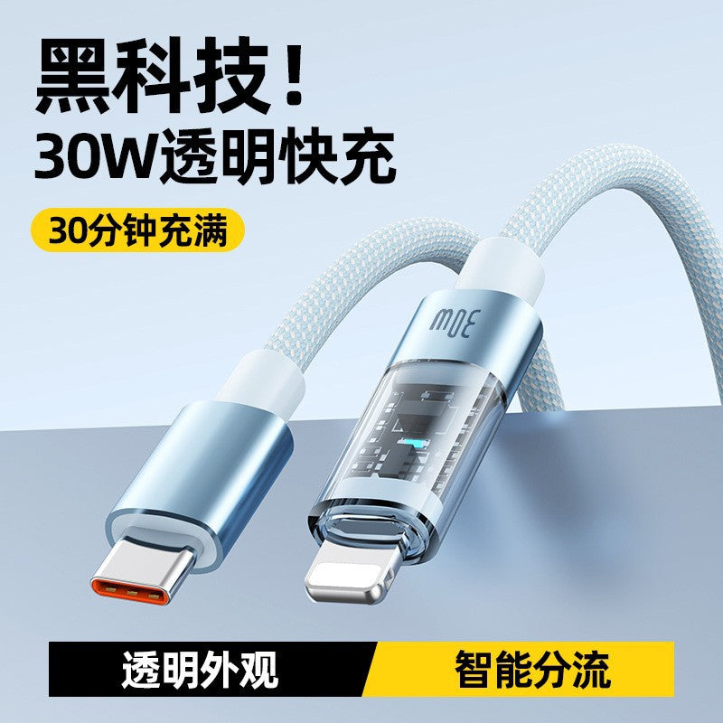 60W PD Fast Charging Braided USB-C Cable with Transparent LED Indicator Light, Macaron Colors Phone Charging Cord