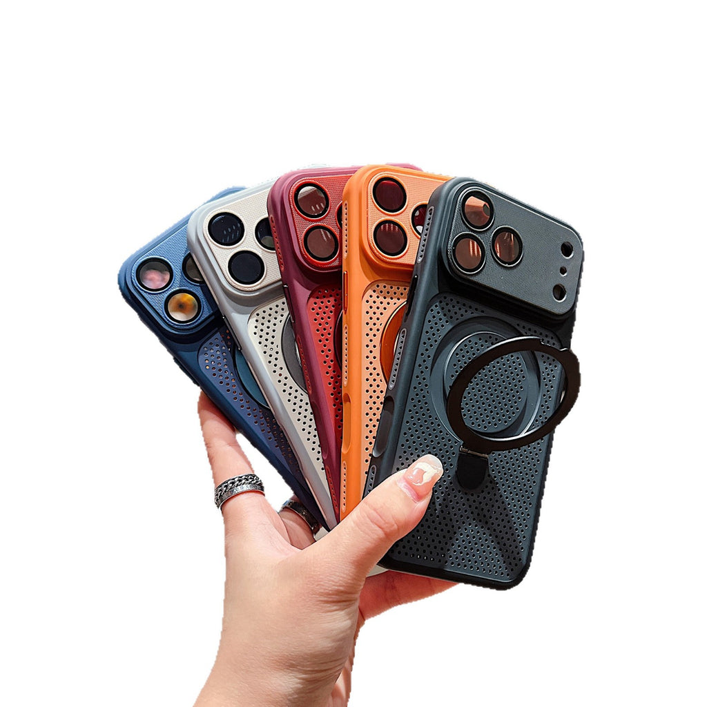 Magnetic Honeycomb Cooling Phone Case with Ring Kickstand for iPhone 16 15 14 13 12 Pro Max, Frosted Hard PC Shockproof Drop Protection Matte Cover