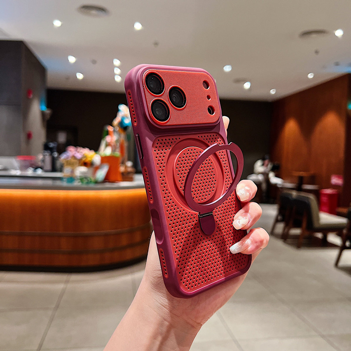 Magnetic Honeycomb Cooling Phone Case with Ring Kickstand for iPhone 16 15 14 13 12 Pro Max, Frosted Hard PC Shockproof Drop Protection Matte Cover