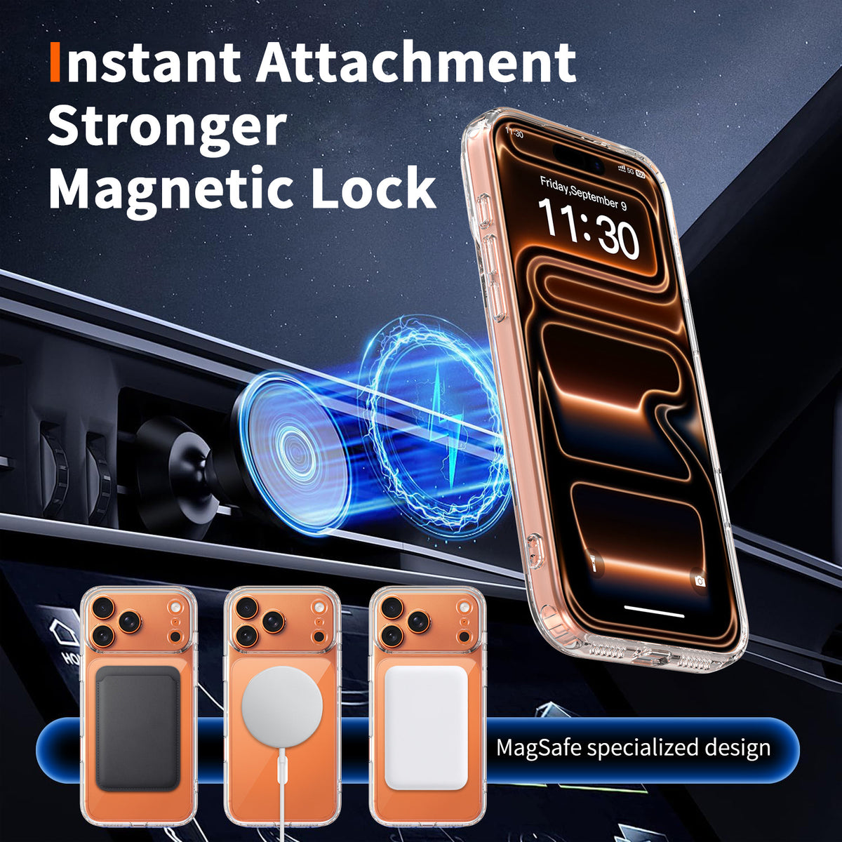 Transparent Magnetic Case for iPhone 16 Pro Max 15 14 Series Clear Shockproof TPU Cover with N52 Strong Magnet