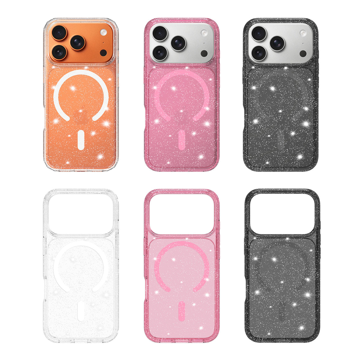 Sanfeng Glitter Clear Shockproof Case for iPhone 16 / 17 Pro / 15 Pro Max, High Transparency Acrylic Anti-Fall Protective Cover