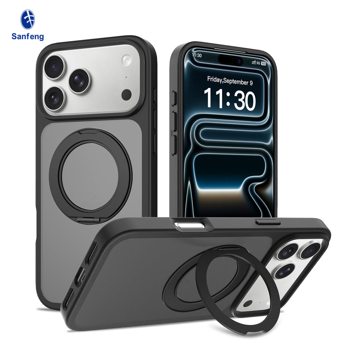 Matte Magnetic Phone Case with 360-Degree Rotating Invisible Stand, Shockproof Protective Silicone Cover for iPhone 15, 16 & 17 Series