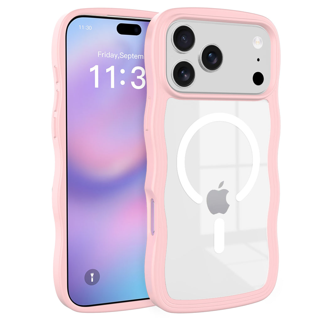 Magnetic Clear Phone Case with Wave Edge Frosted TPU 2-in-1 Protective Back Cover for iPhone 16 15 14 Series