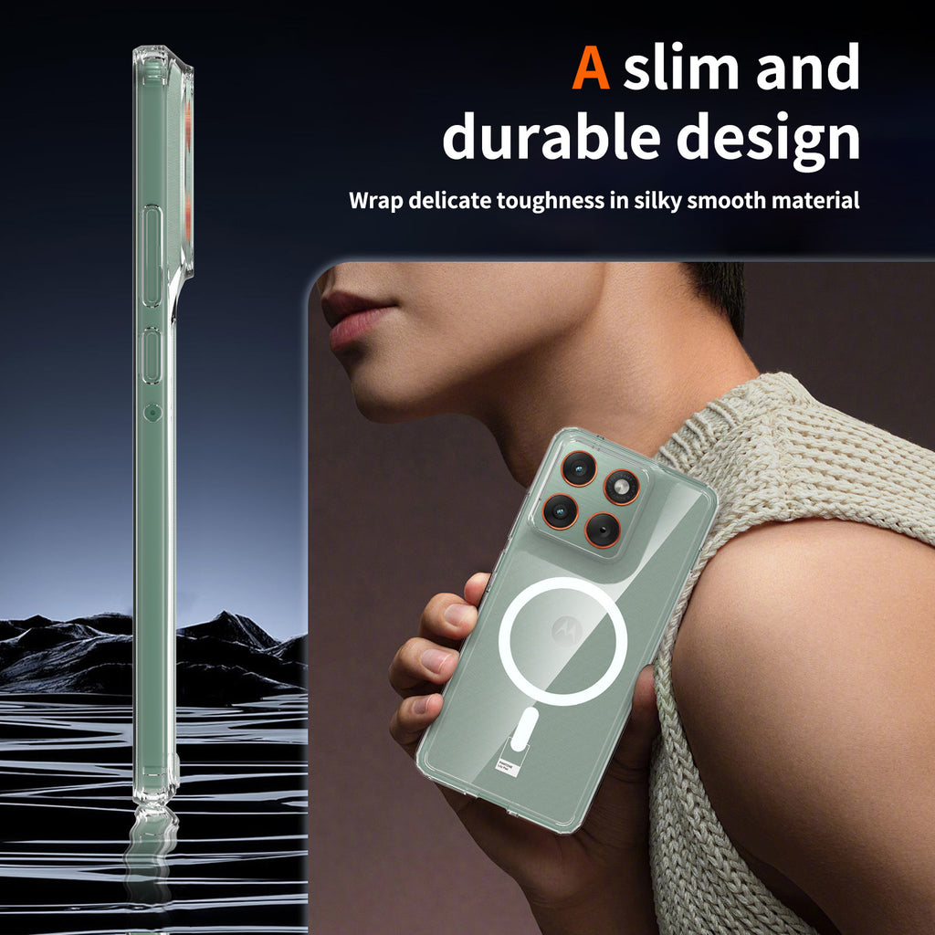 Magnetic Transparent Case for Motorola Edge and Moto G Series, Acrylic TPU Shockproof Anti-Fingerprint Phone Cover