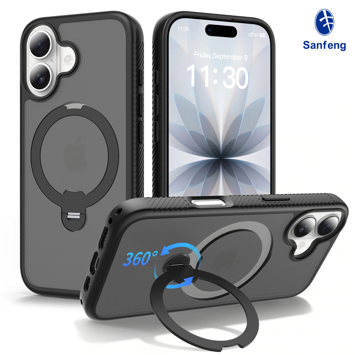 Magnetic Matte Skin-Feel Phone Case with 360-Degree Rotating Stand, Anti-Fall TPU Protective Cover Compatible with iPhone 17 Pro Max, 17 Air, 16, 15