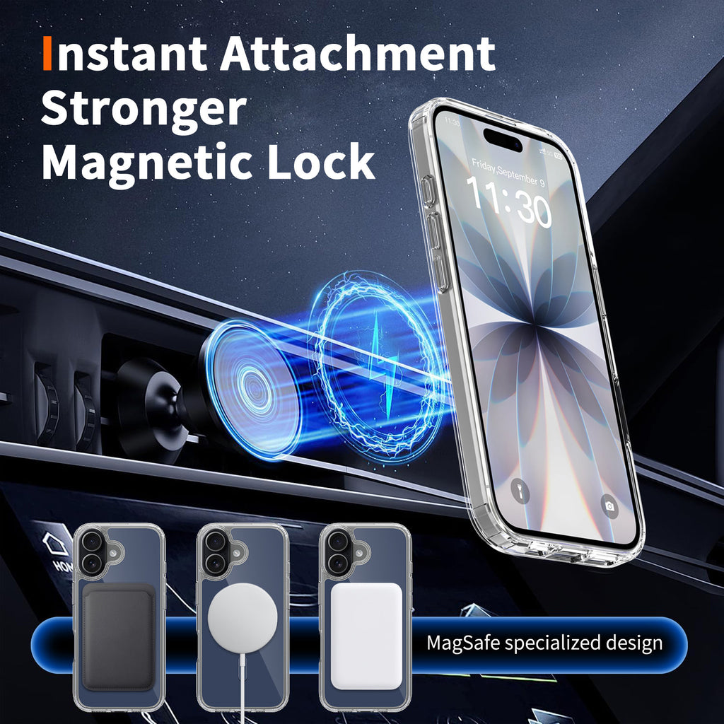 Magnetic Clear Protective Phone Case Compatible with iPhone 17 Air, Transparent TPU Silicone Cover (Transparent + Orange)
