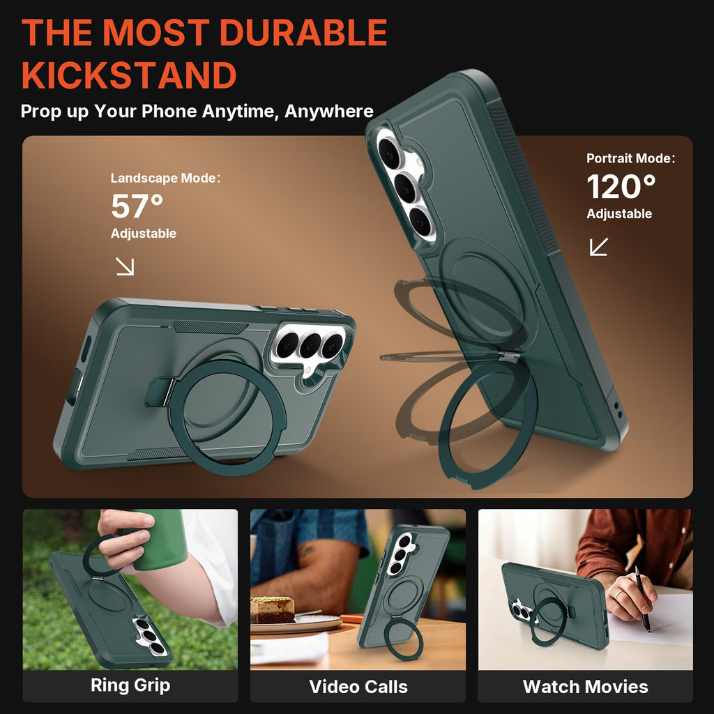 Sanfeng Magnetic Stand Phone Case for Samsung S25 S26FE, Two-in-One Shockproof Anti-Drop Solid Color Protective Cover