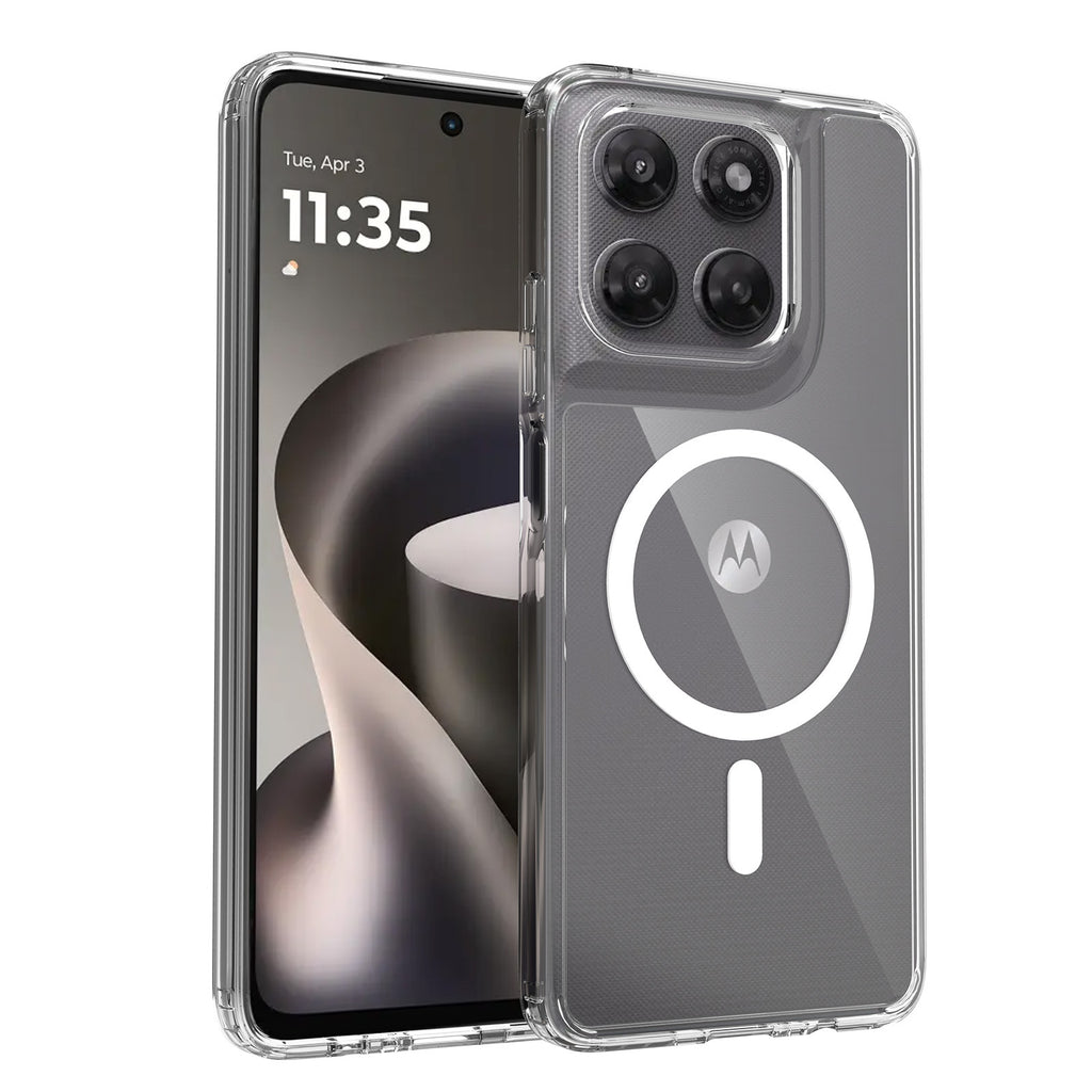 Magnetic Transparent Shockproof Case for Motorola Edge & Moto G Series, PC+TPU Anti-Fingerprint Protective Clear Cover