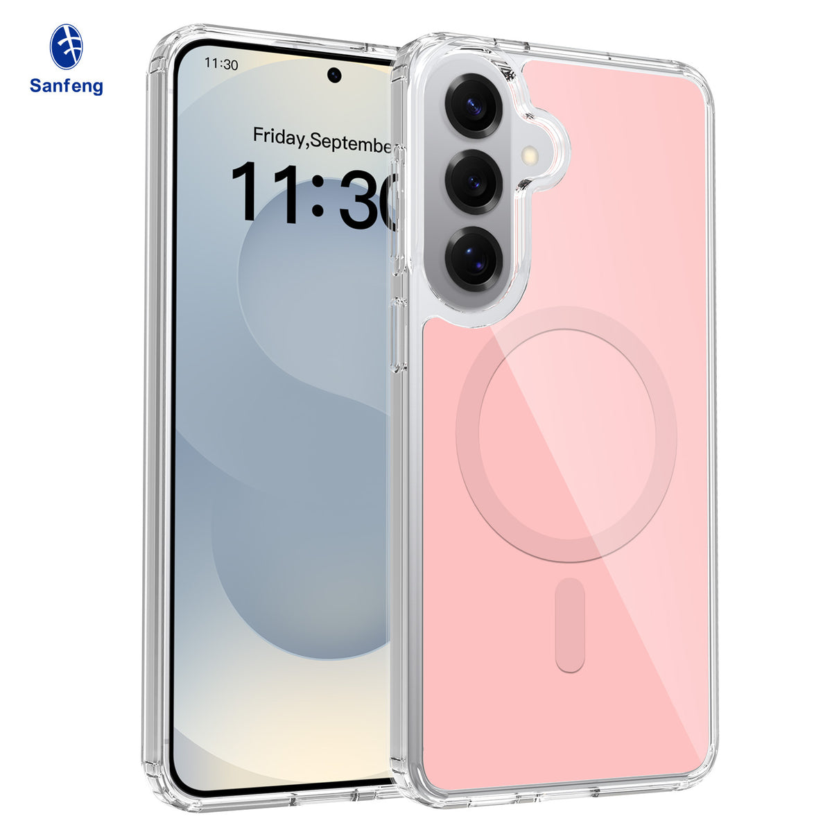 Sanfeng Clear Magnetic Phone Case for Samsung Galaxy, Anti-Fall TPU Acrylic Dual-Color Protective Cover