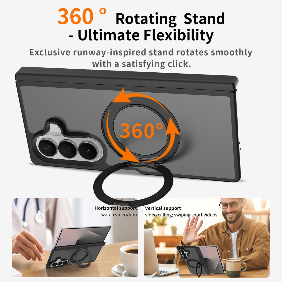 Sanfeng Magnetic Case Compatible with Samsung Galaxy Fold, 360-Degree Rotating Ring Stand Anti-Drop Matte Silicone Protective Cover