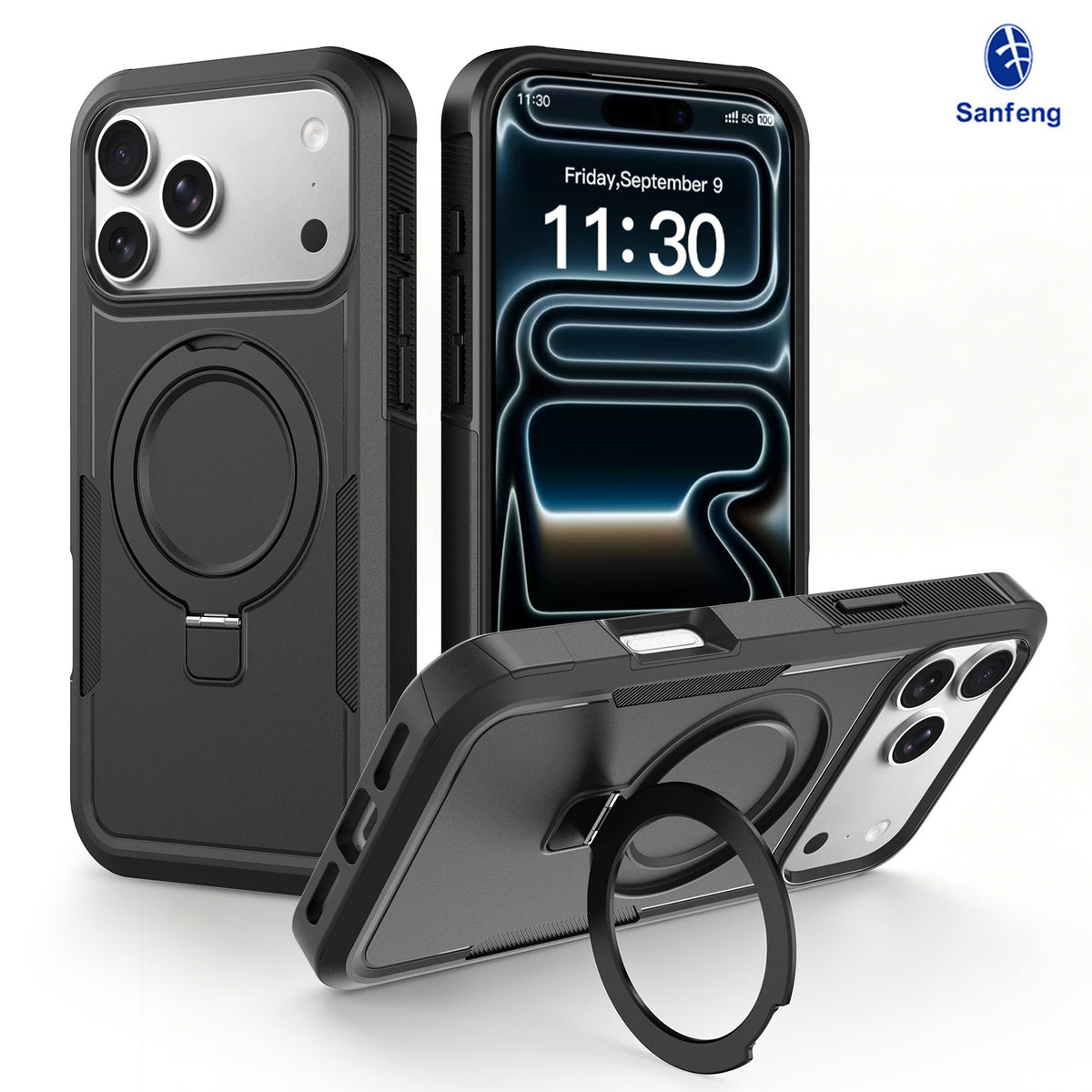Sanfeng Magnetic Silicone Phone Case with Invisible Kickstand, Anti-Drop Protective Cover for iPhone