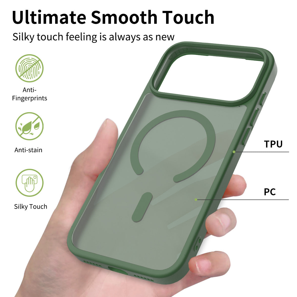 Magnetic Anti-Drop Phone Case Compatible with iPhone 16 / 15 / 14 Pro Max, Matte Skin-Feel Shockproof TPU Protective Cover