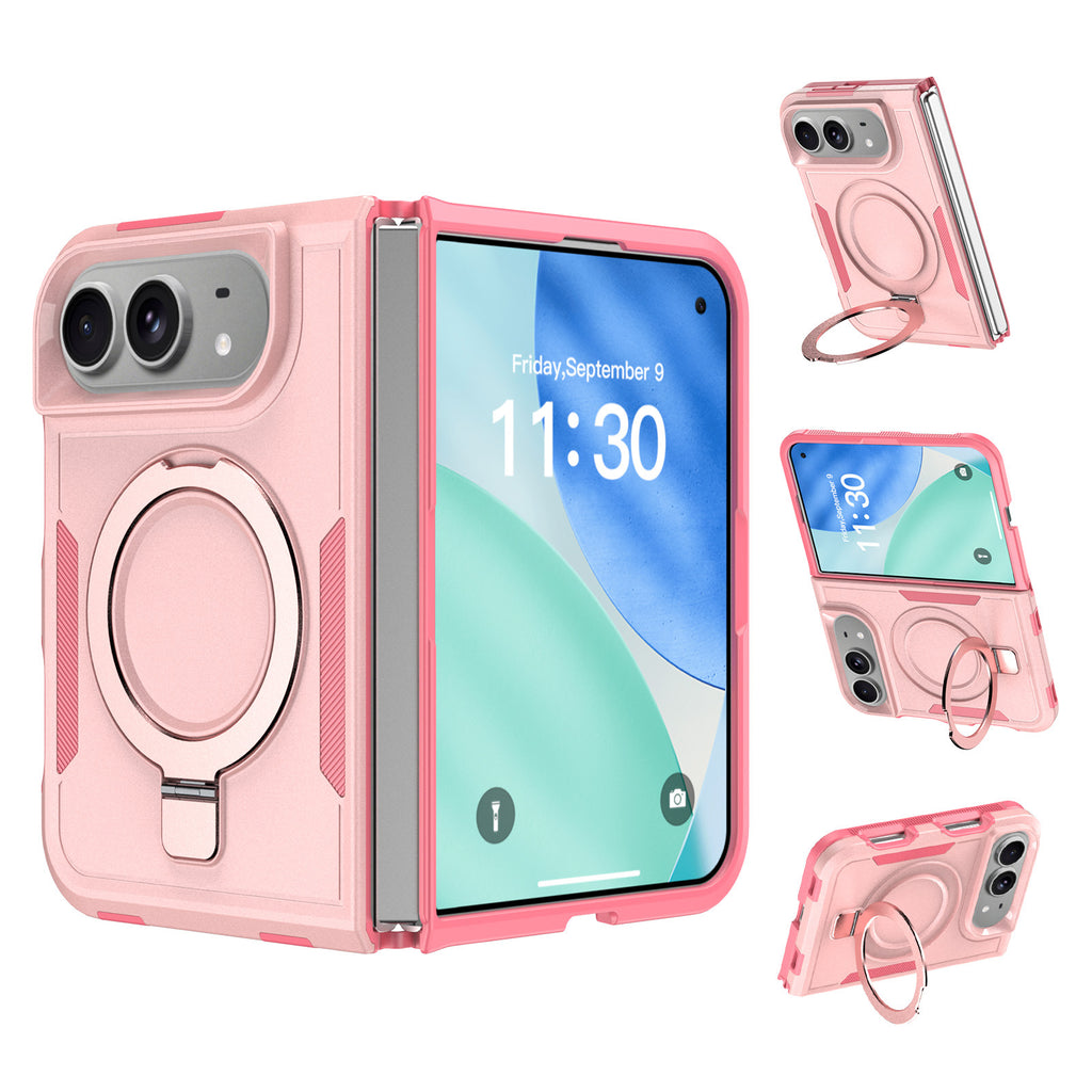 3-in-1 Magnetic Protective Case for iPhone 18 Duo with Built-in Invisible Kickstand, Shockproof Silicone Phone Cover