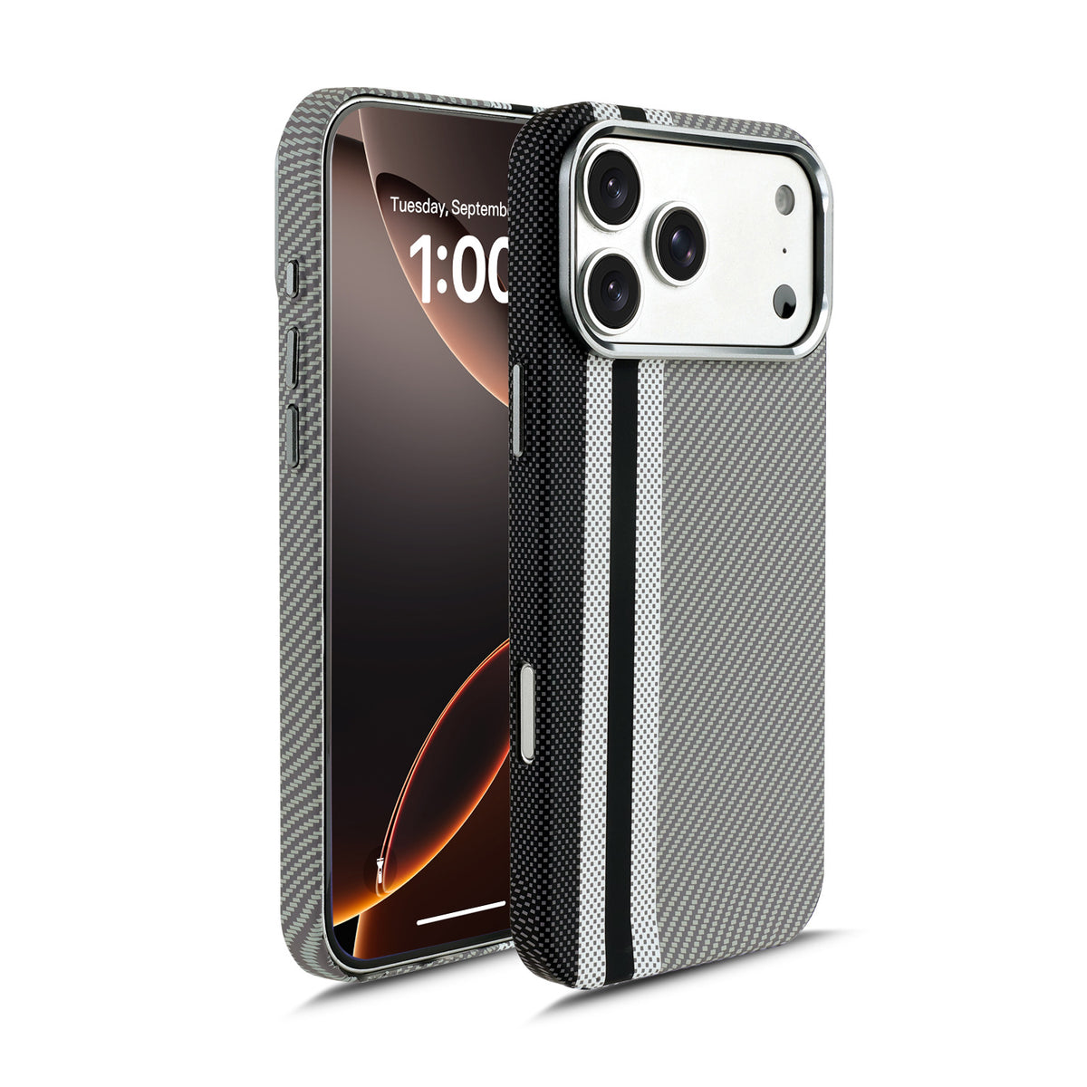 Magnetic Carbon Fiber Texture Phone Case with Metal Frame for iPhone 18 17 16 15 14 13 Pro Max Shockproof Skin-Feel Protective Cover