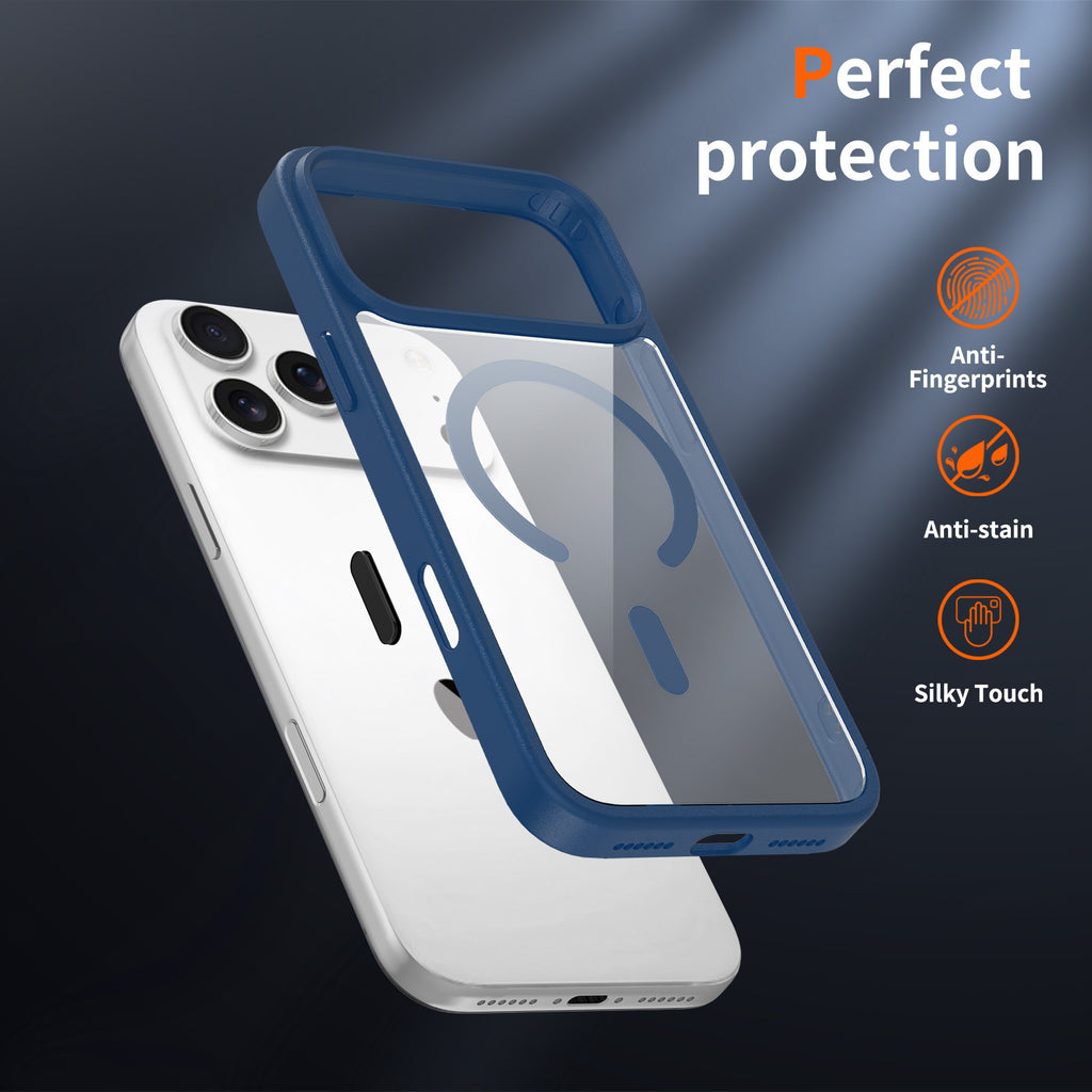 Magnetic Clear Two-in-One Shockproof Phone Case with Camera Button, Blue Transparent Anti-Fingerprint Slim Cover