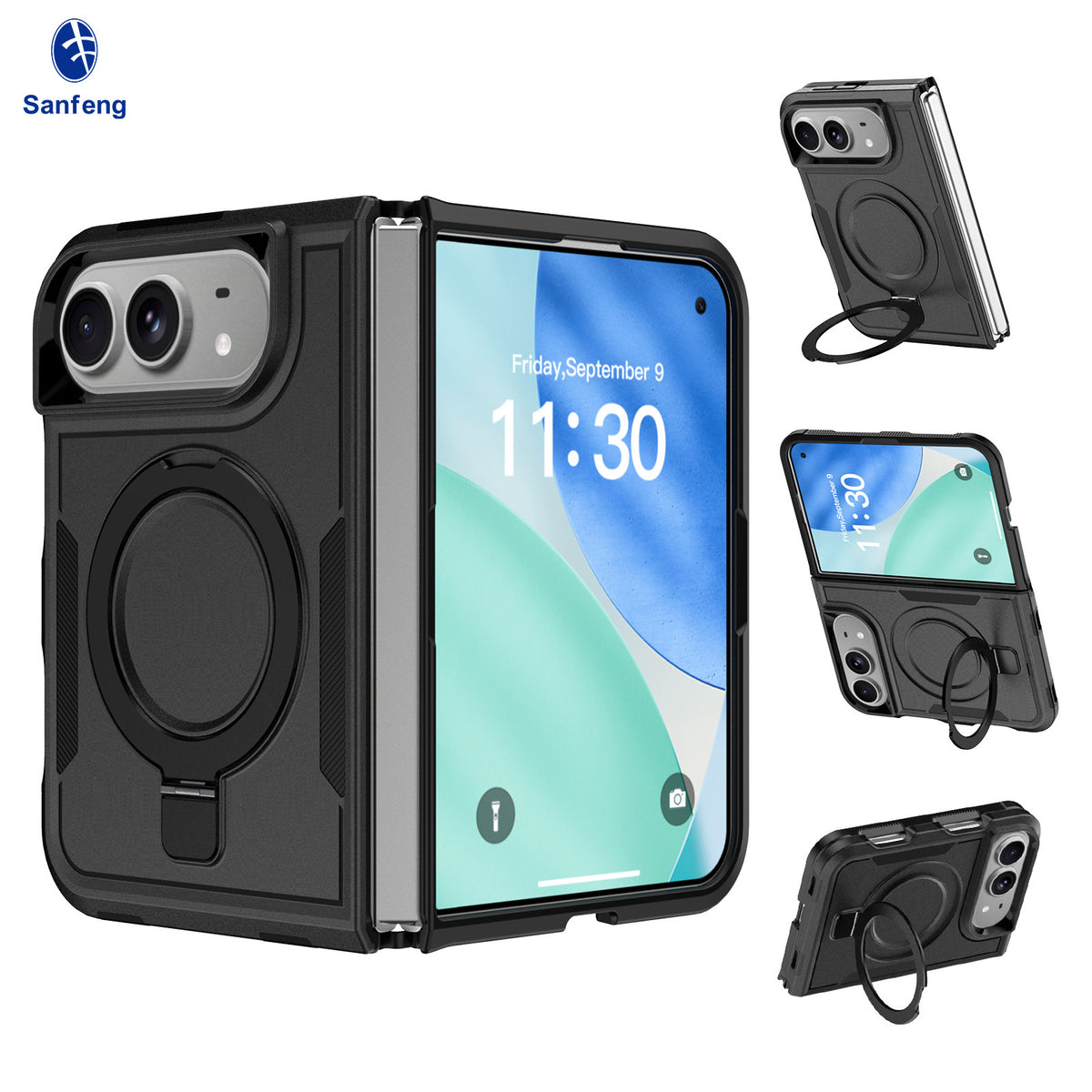 3-in-1 Magnetic Protective Case for iPhone 18 Duo with Built-in Invisible Kickstand, Shockproof Silicone Phone Cover