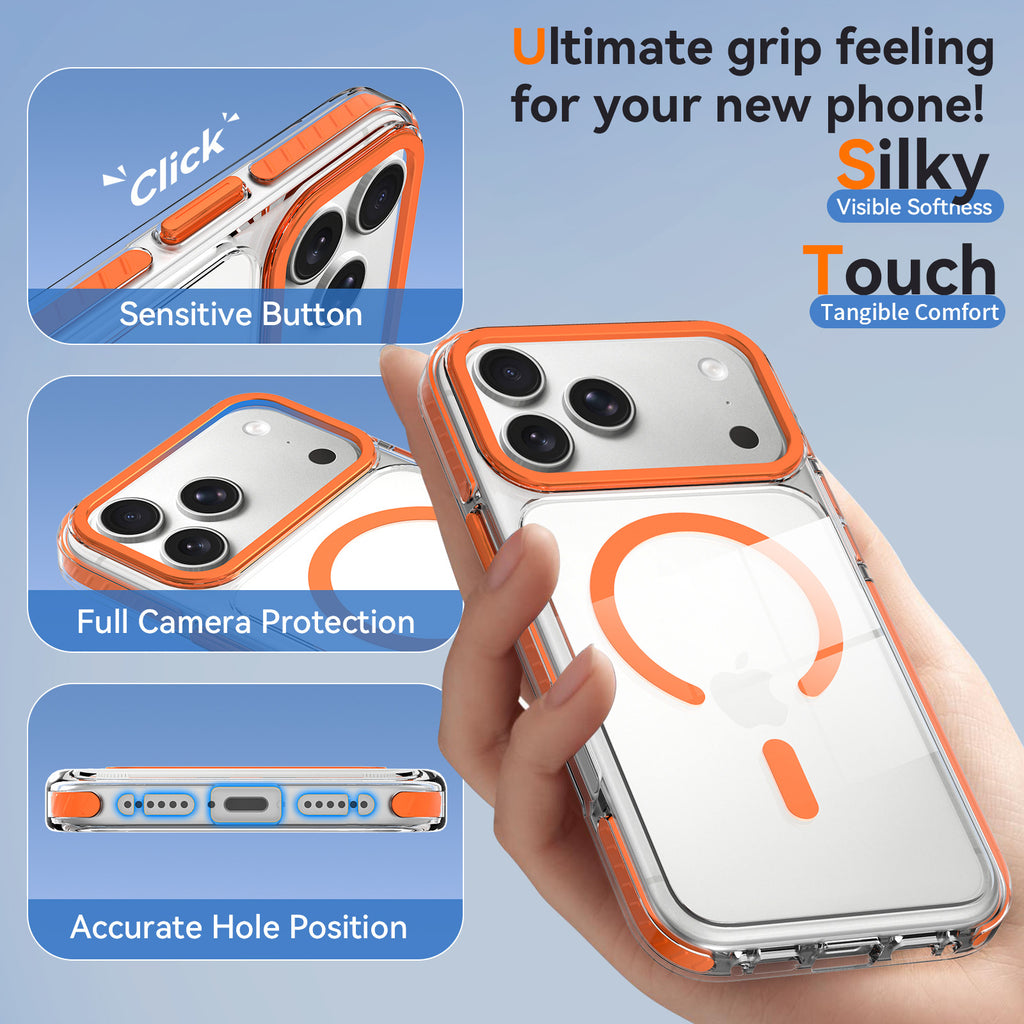 Sanfeng Magnetic Clear Phone Case, Two-Tone 2-in-1 Thickened Shockproof Acrylic Anti-Drop Protective Cover for iPhone