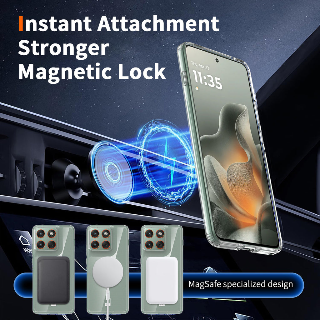 Magnetic Transparent Case for Motorola Edge and Moto G Series, Acrylic TPU Shockproof Anti-Fingerprint Phone Cover