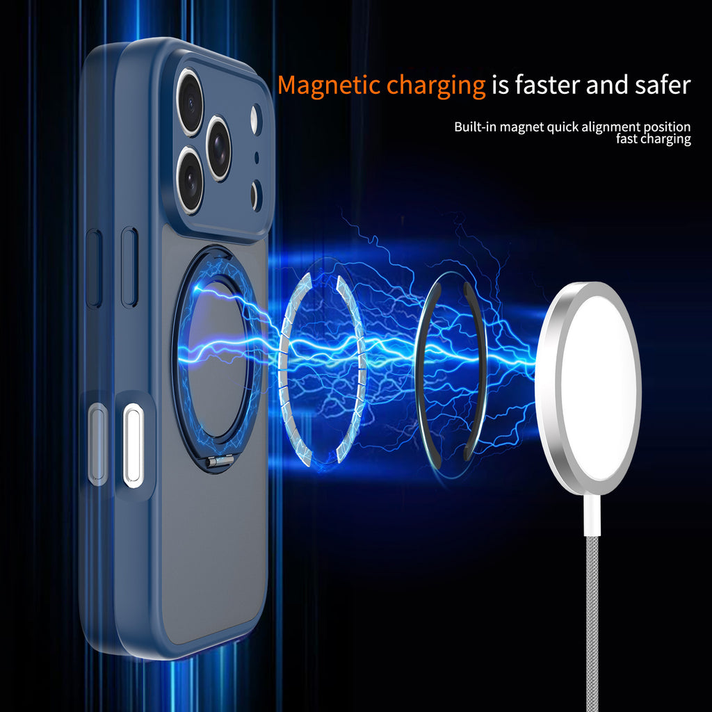 Magnetic Phone Case with 360-Degree Rotating Stand, Airbag Anti-Drop Silicone Protective Cover - Orange