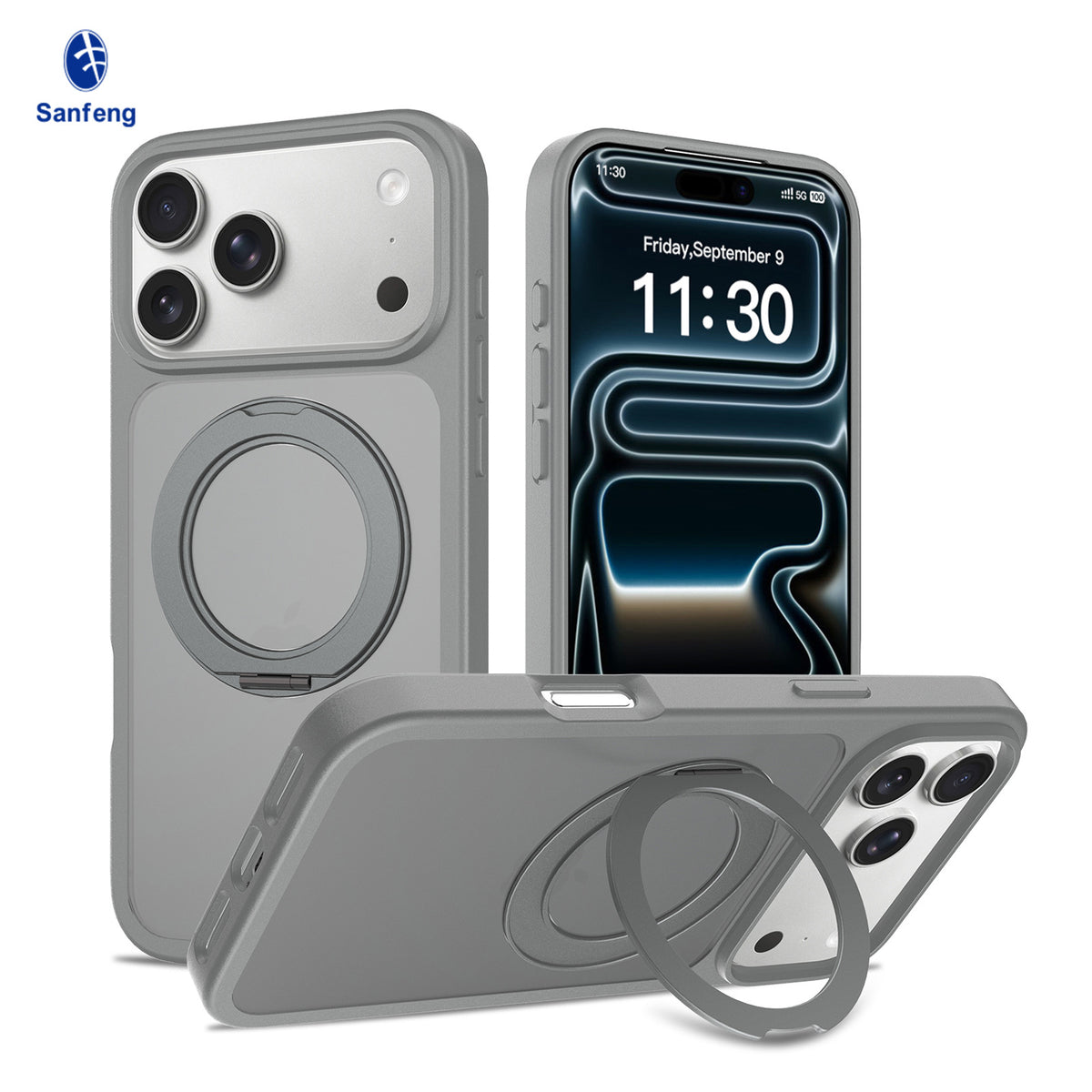 Magnetic Silicone Phone Case with 360-Degree Rotating Stand for iPhone 16 15 17 Series, Skin-Feel Anti-Drop Protective Cover
