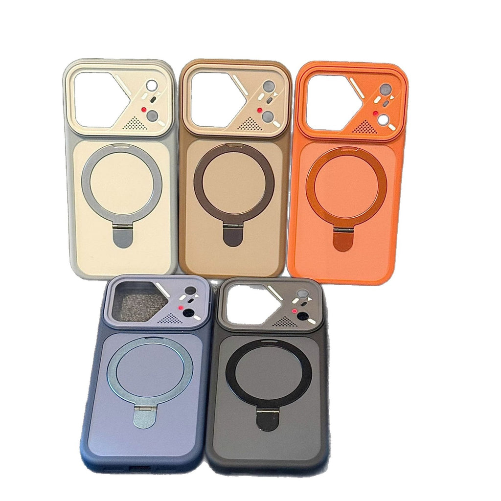 Magnetic Kickstand Matte Phone Case with Mecha Lens Frame for iPhone 17 Pro Max, 17, 16, 15, 14, 13, Shockproof Hard PC Cover