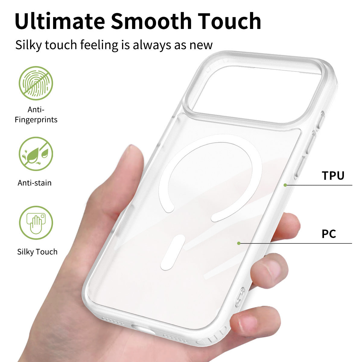 Magnetic Anti-Drop Phone Case Compatible with iPhone 16 / 15 / 14 Pro Max, Matte Skin-Feel Shockproof TPU Protective Cover