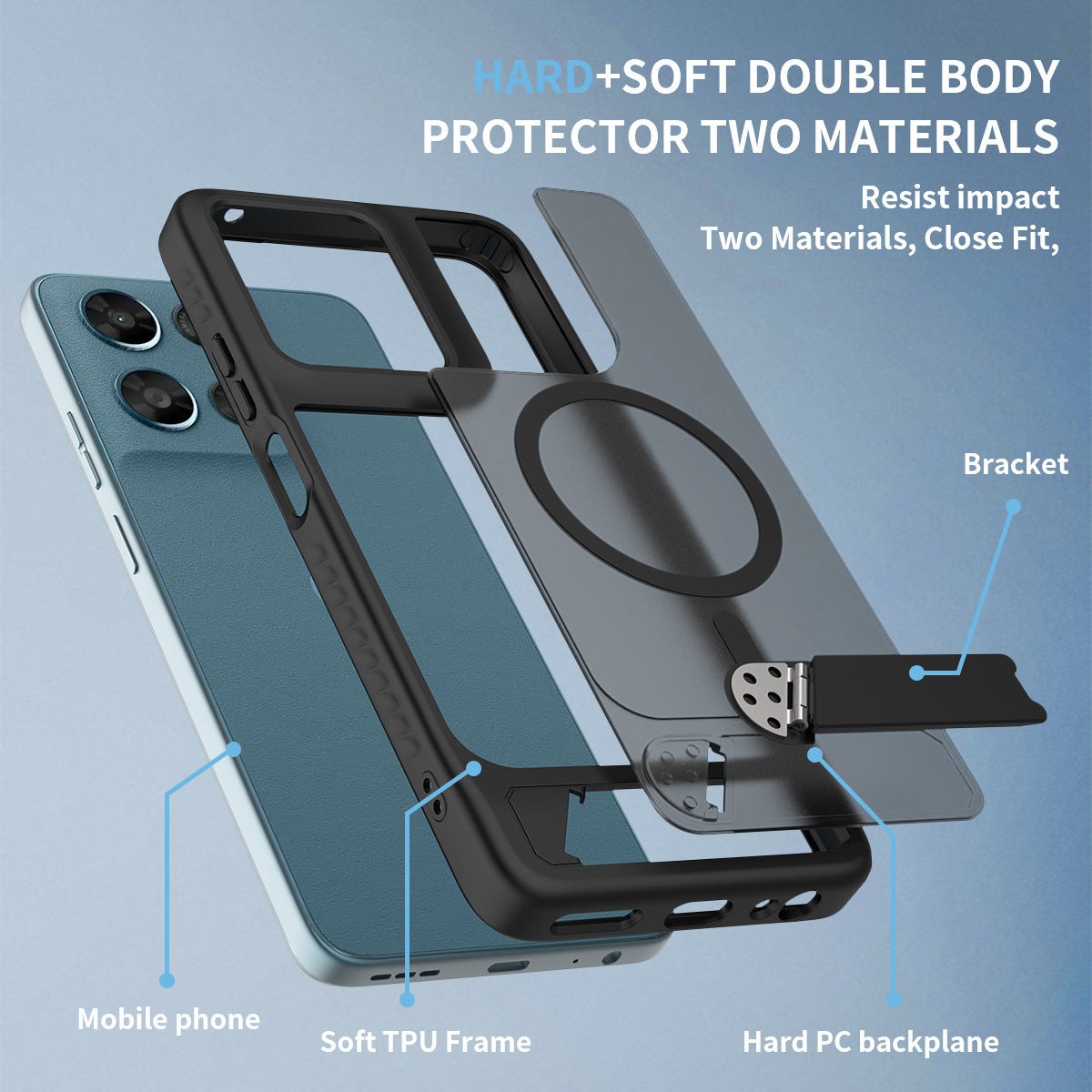 Magnetic 2-in-1 Phone Case with Kickstand for Motorola Moto Series, Anti-Slip Anti-Fingerprint Silicone Protective Cover