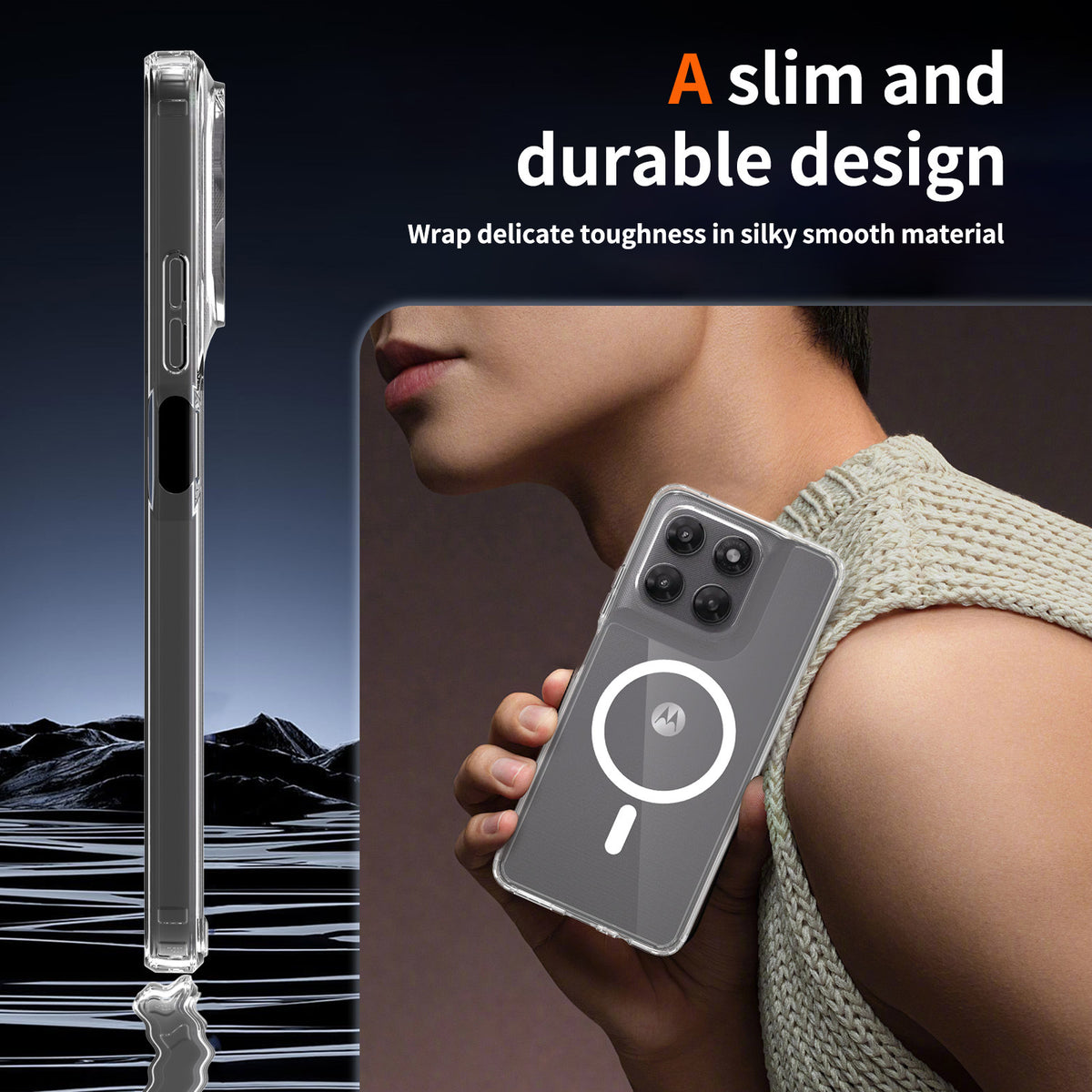 Magnetic Transparent Shockproof Case for Motorola Edge & Moto G Series, PC+TPU Anti-Fingerprint Protective Clear Cover