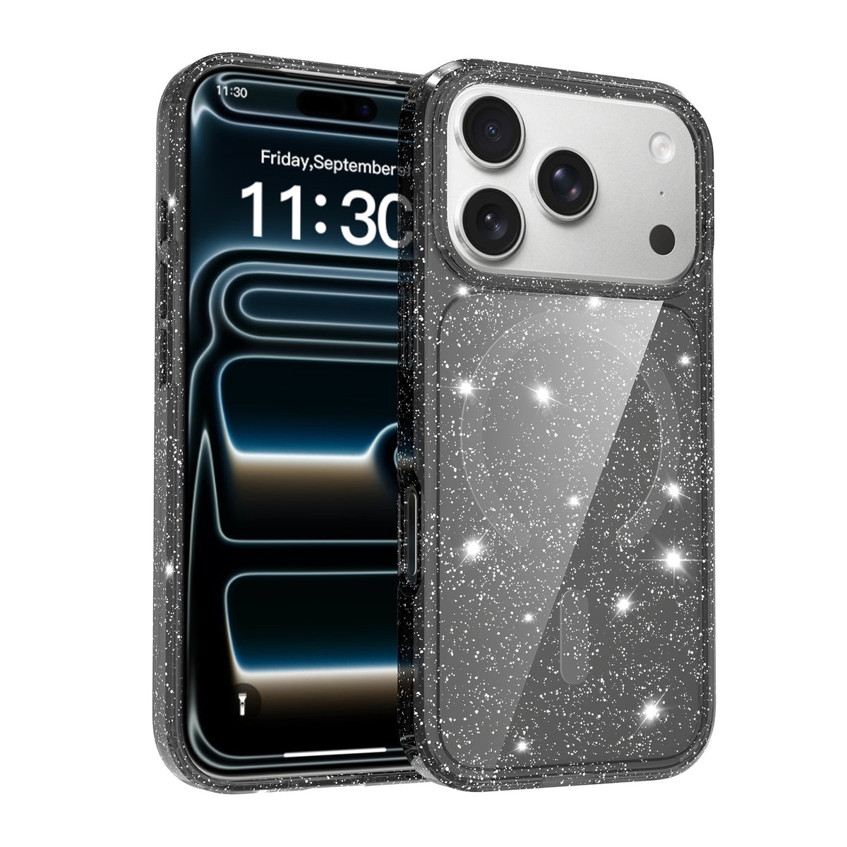 Sanfeng Glitter Clear Shockproof Case for iPhone 16 / 17 Pro / 15 Pro Max, High Transparency Acrylic Anti-Fall Protective Cover
