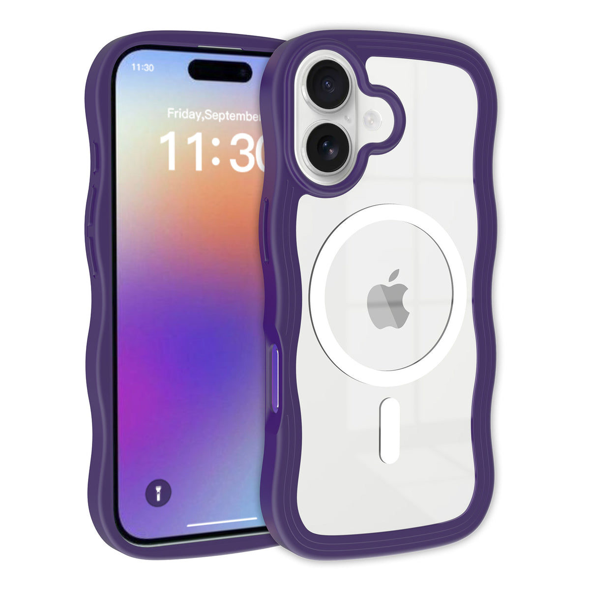 Magnetic Wave Edge Transparent Phone Case for iPhone 16 15 14 Pro Max TPU Shockproof Protective Cover