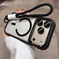 Magnetic Clear Phone Case with Metal Lens Kickstand and Matching Lanyard, Anti-Fingerprint Acrylic Hard Cover for iPhone 16 15 14 13 Series