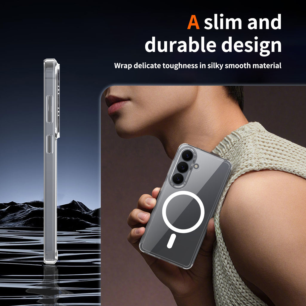 Magnetic Transparent Anti-Fall Phone Case for Samsung Galaxy S25 S24 S23 Ultra Plus - 2-in-1 Clear Shockproof TPU Protective Cover