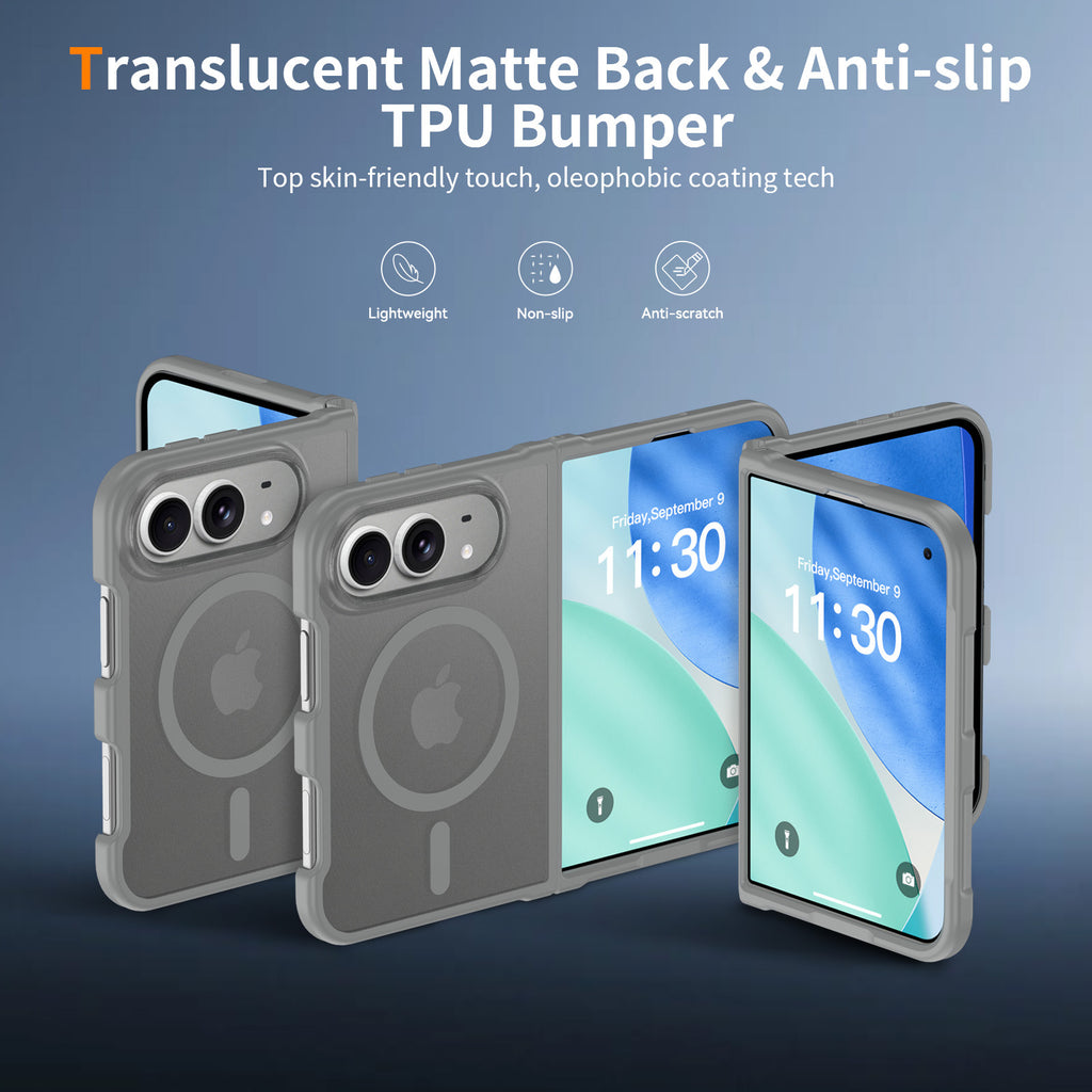 Matte Foldable Phone Case Compatible with iPhone 18 Pro, Translucent TPU Anti-Fall Magnetic Cover with Skin-Feel Finish