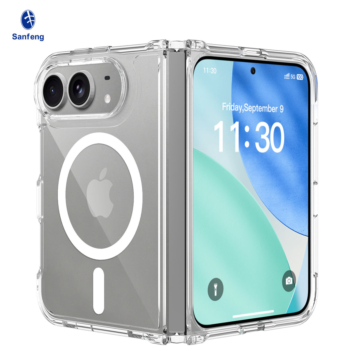 Sanfeng Clear Magnetic TPU Phone Case for iPhone, 2mm Shockproof Anti-Fall Transparent Protective Cover