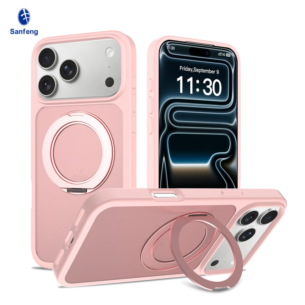 Magnetic Silicone Phone Case with 360-Degree Rotating Stand for iPhone 16 15 17 Series, Skin-Feel Anti-Drop Protective Cover