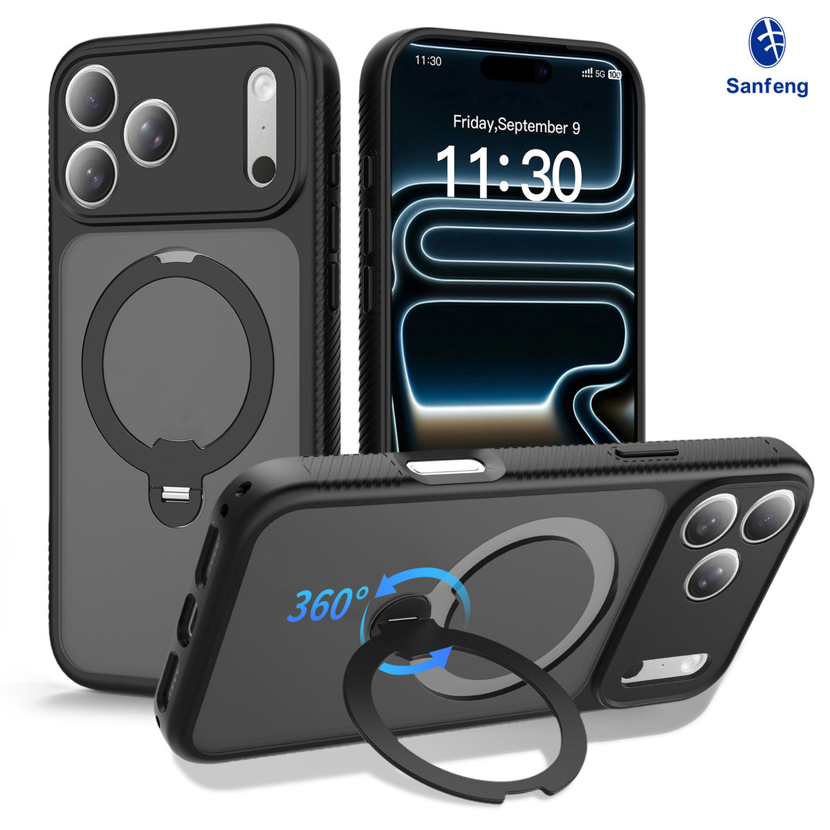 Matte Anti-Drop Phone Case with Rotating Invisible Stand Compatible with iPhone 17 Pro Max, 17 Air, 16, 15 Series, Skin-Feel Silicone Protective Cover