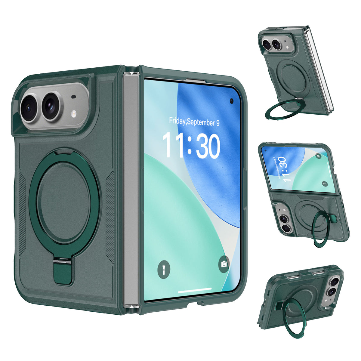 3-in-1 Magnetic Protective Case for iPhone 18 Duo with Built-in Invisible Kickstand, Shockproof Silicone Phone Cover