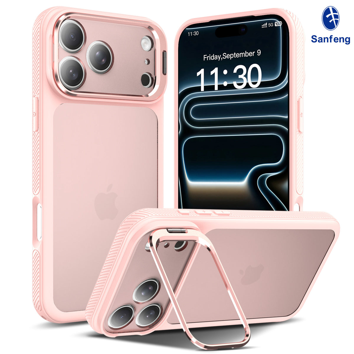 Matte TPU Phone Case with Camera Kickstand and Lanyard Hole for iPhone 16 Pro / iPhone 17 Air