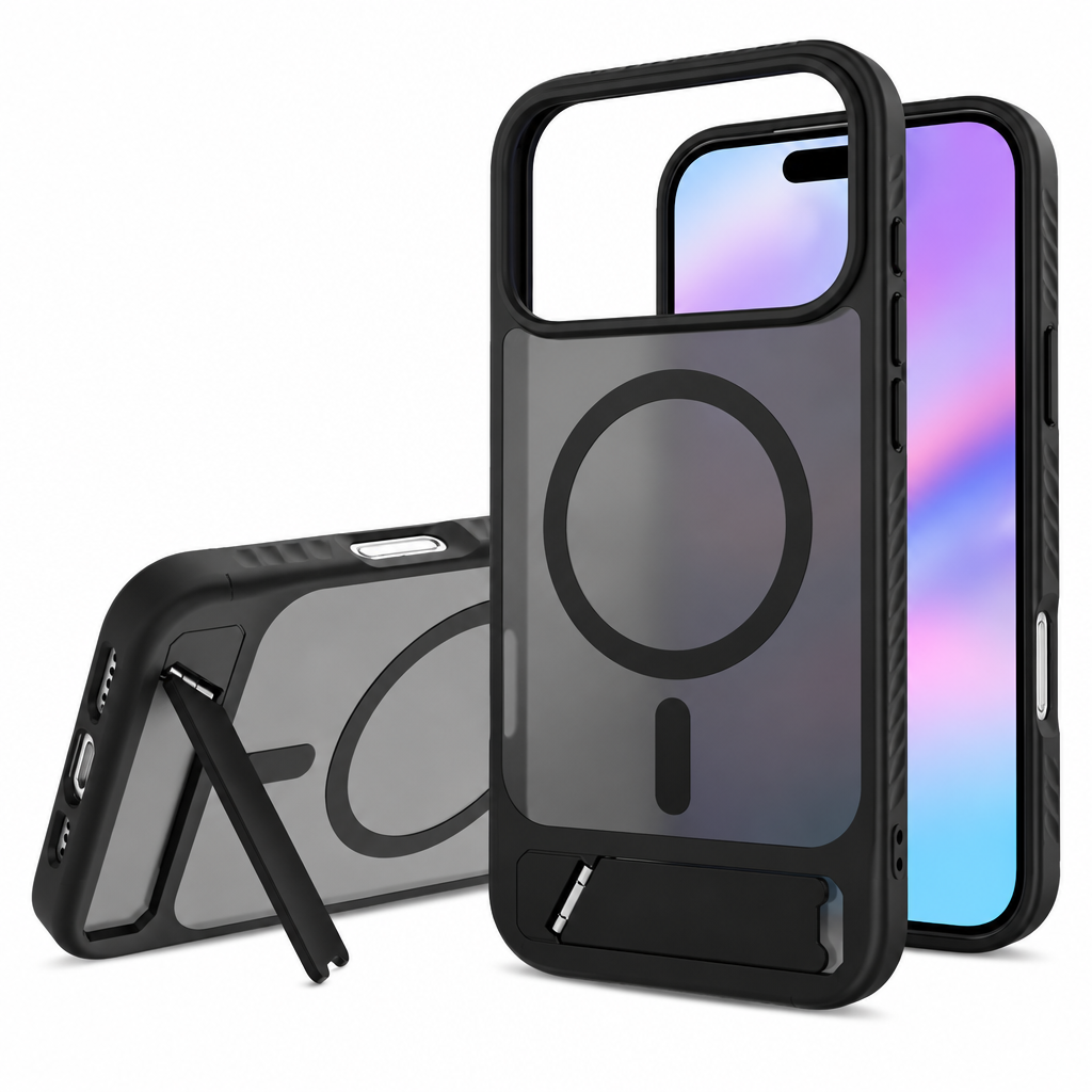 Sanfeng Magnetic Phone Case with Invisible Stand for iPhone 16 15 14 13 12 Pro Max, Frosted TPU Anti-Drop Protective Cover