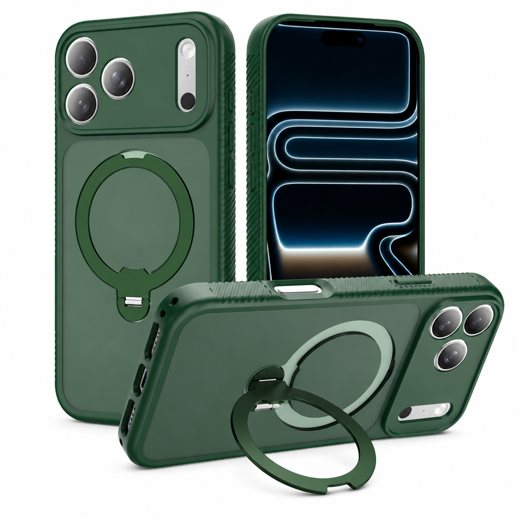Matte Anti-Drop Phone Case with Rotating Invisible Stand Compatible with iPhone 17 Pro Max, 17 Air, 16, 15 Series, Skin-Feel Silicone Protective Cover